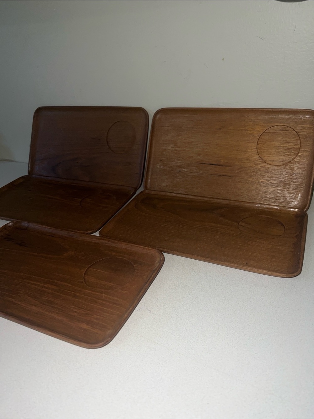 MCM 60-70s Wooden Snack Trays with Cup Indent vintage set of 5
